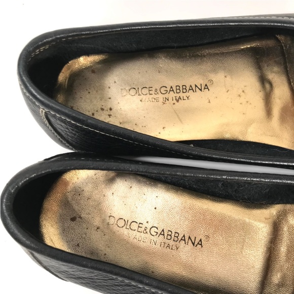 Vintage Dolce and Gabbana soft leather loafers gold letter details. Sz7.5 - Picture 11 of 12